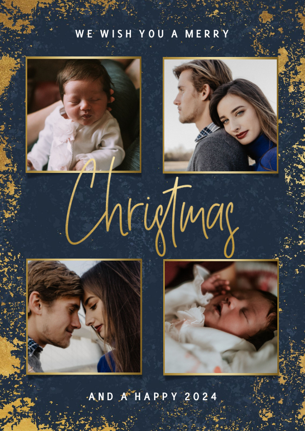Fotokaart met foto's, gouden kader en Christmas - Fotokaarten Fotokaarten - Fotokaart met foto's, gouden kader en Christmas