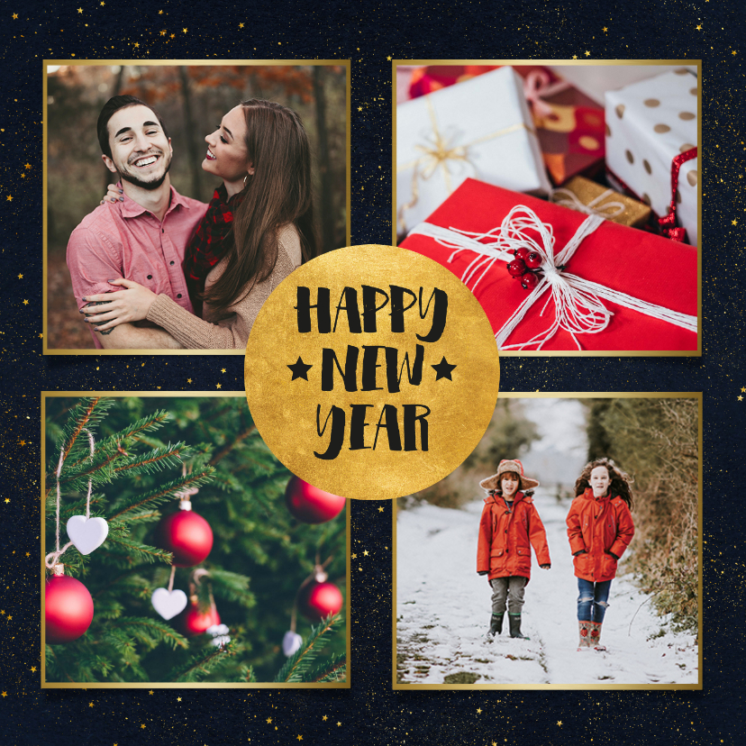 Fotokaart met gouden cirkel en typografie - Fotokaarten Fotokaarten - Fotokaart met gouden cirkel en typografie