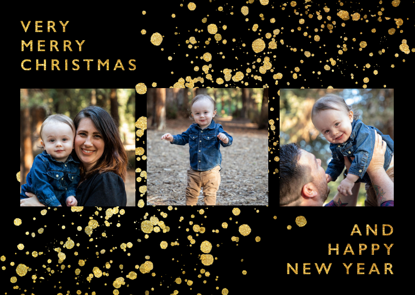fotokaart met gouden confetti en typografie - Fotokaarten Fotokaarten - fotokaart met gouden confetti en typografie
