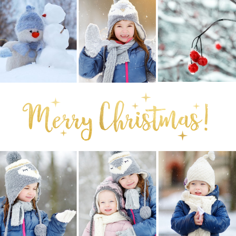 Fotokaart met kerstcollage met 6 foto's en goud - Fotokaarten Fotokaarten - Fotokaart met kerstcollage met 6 foto's en goud