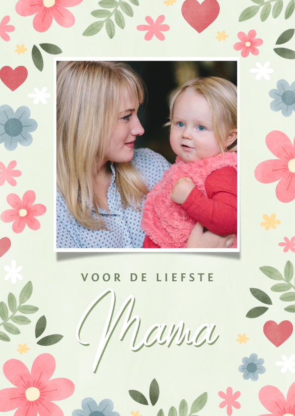 Fotokaarten - Fotokaart moederdag met bloemen en hartjes
