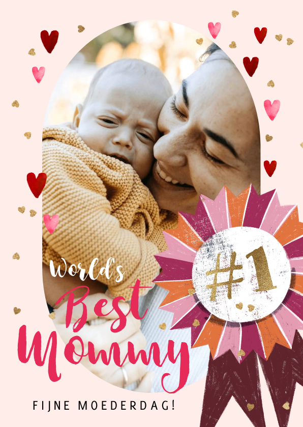 Fotokaarten - Fotokaart moederdagdag 'Best Mommy' vaandel goud foto