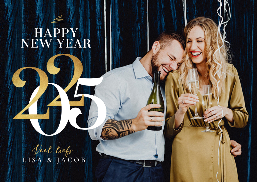 Fotokaart nieuwjaar goud 2026 happy new year sterren - Fotokaarten Fotokaarten - Fotokaart nieuwjaar goud 2026 happy new year sterren