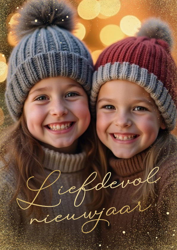 Fotokaart Nieuwjaar gouden kader een grote foto - Fotokaarten Fotokaarten - Fotokaart Nieuwjaar gouden kader een grote foto