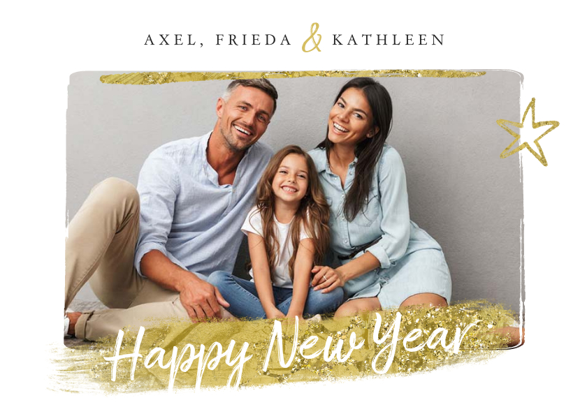 Fotokaart nieuwjaar ster goud foto happy new year - Fotokaarten Fotokaarten - Fotokaart nieuwjaar ster goud foto happy new year
