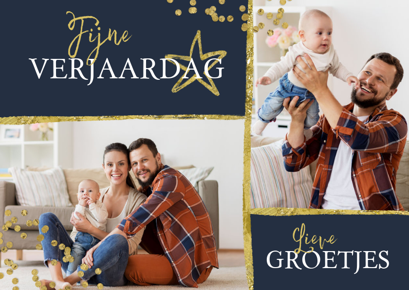 Fotokaart sterren gouden confetti - Fotokaarten Fotokaarten - Fotokaart sterren gouden confetti