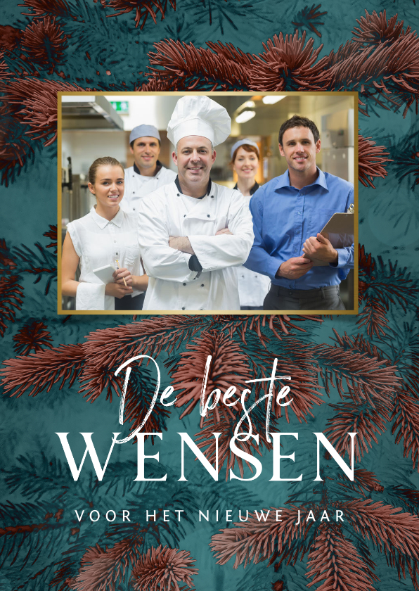 Fotokaart stijlvol winter dennen foto goud - Fotokaarten Fotokaarten - Fotokaart stijlvol winter dennen foto goud