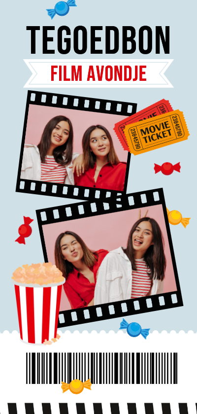 Fotokaarten - Fotokaart tegoedbon bioscoop popcorn ticket film avond