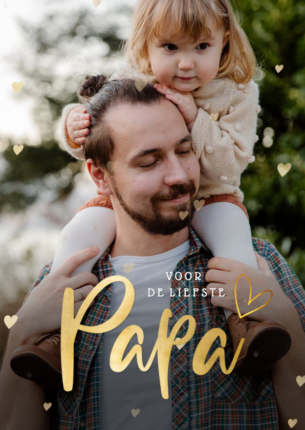 Fotokaart vaderdag met 1 grote foto en gouden hartjes - Fotokaarten Fotokaarten - Fotokaart vaderdag met 1 grote foto en gouden hartjes