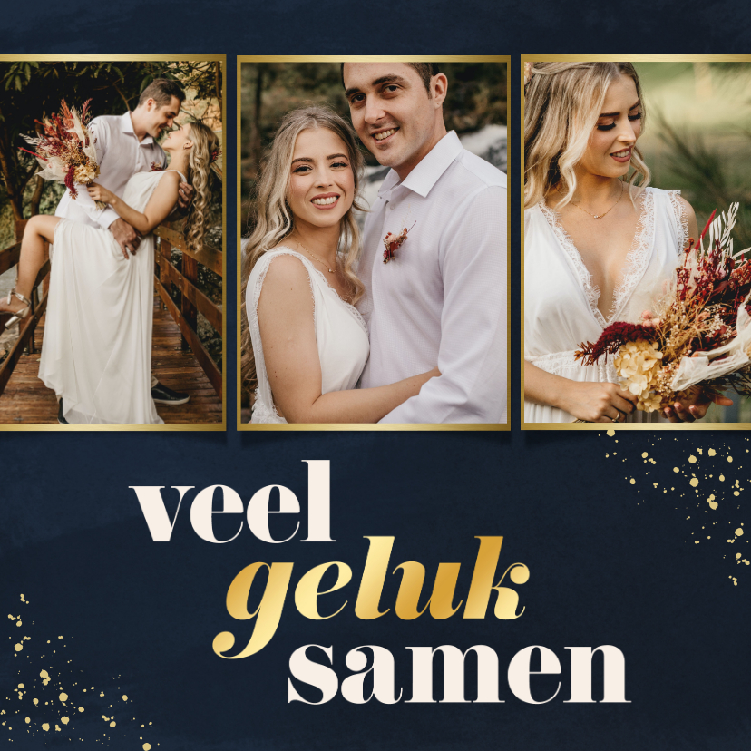 Fotokaart veel geluk samen met fotocollage blauw - Fotokaarten Fotokaarten - Fotokaart veel geluk samen met fotocollage blauw