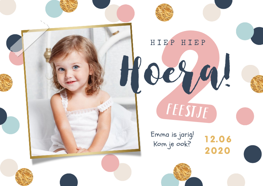 Fotokaart verjaardag kind meisje confetti goud vrolijk - Fotokaarten Fotokaarten - Fotokaart verjaardag kind meisje confetti goud vrolijk