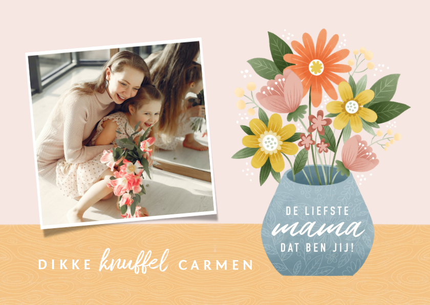 Fotokaarten - Fotokaart voor moederdag met bosje bloemen in vaas