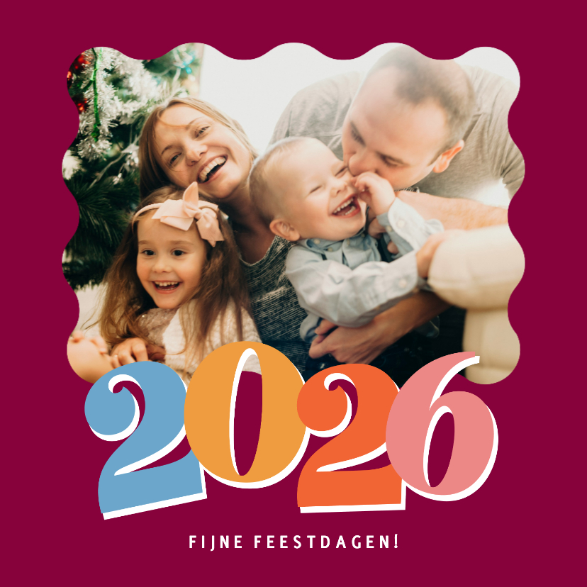 Fotokaarten - Fotokerstkaart met gekleurd jaartal