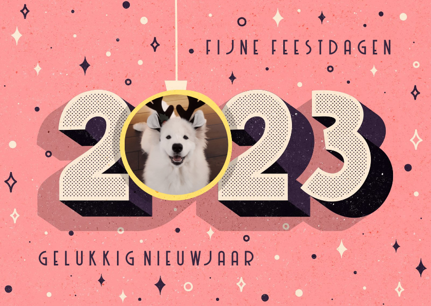 Fotokaarten - Funky fotokaart 2023 retro met foto in kerstbal