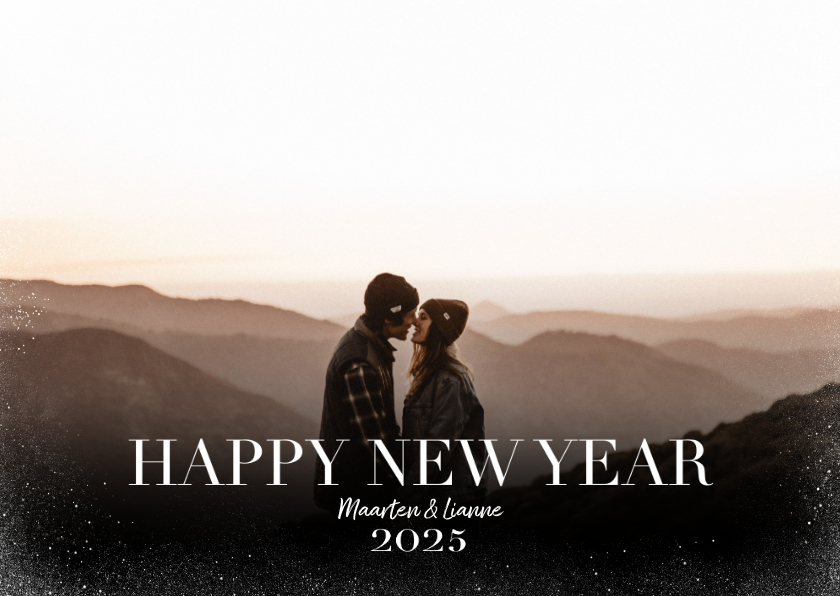 Hippe fotokaart in kerstsfeer met happy new Kaartje2go