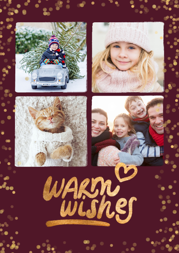 Fotokaarten - Kerst-fotokaart vier foto's 'Warm wishes'