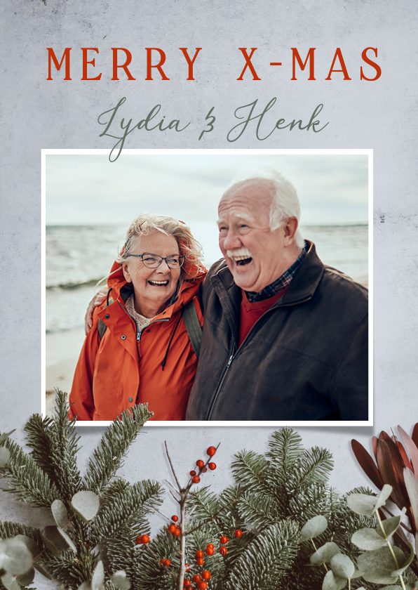 Klassieke foto kerstkaart met dennentakjes en eigen foto - Fotokaarten Fotokaarten - Klassieke foto kerstkaart met dennentakjes en eigen foto