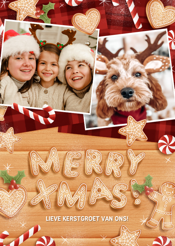Knusse fotokaart kerstmis met kerstkoekjes en merry xmas - Fotokaarten Fotokaarten - Knusse fotokaart kerstmis met kerstkoekjes en merry xmas