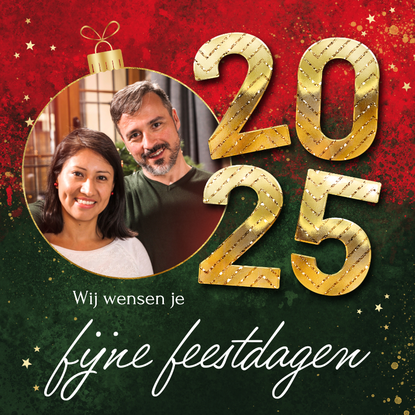 Kunstzinnige fotokaart kerst 2025 kerstbal Kaartje2go