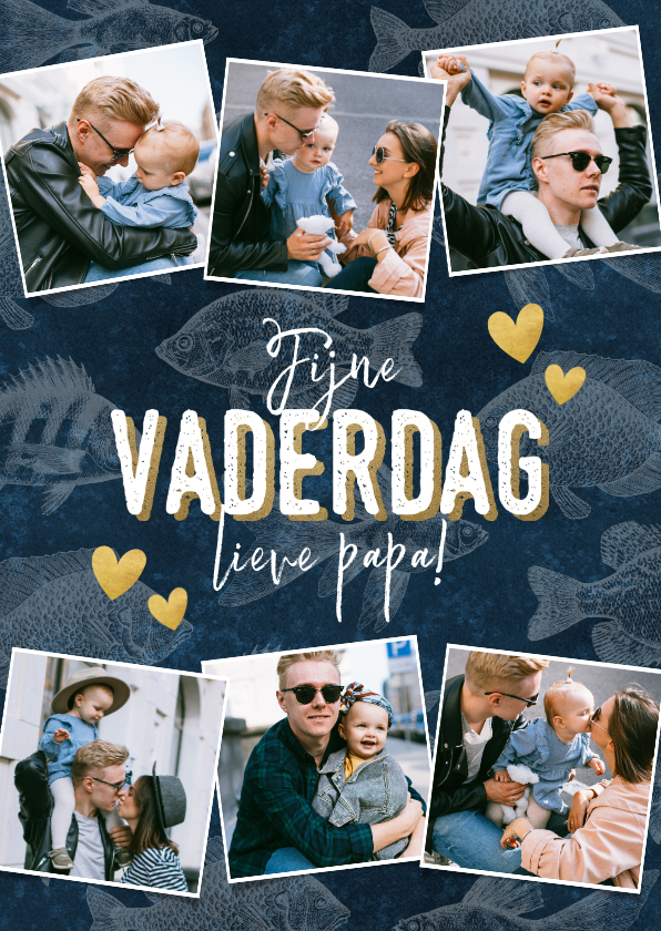 Leuke fotokaart vaderdag met vissen, hartjes en typografie - Fotokaarten Fotokaarten - Leuke fotokaart vaderdag met vissen, hartjes en typografie