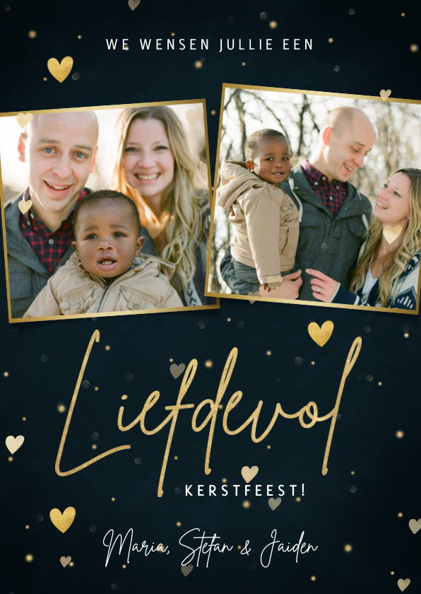 Fotokaarten - Liefdevolle kerst fotokaart twee foto's en hartjes