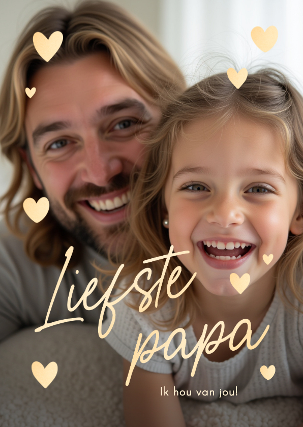 Liefste papa grote fotokaart met gouden harten - Fotokaarten Fotokaarten - Liefste papa grote fotokaart met gouden harten