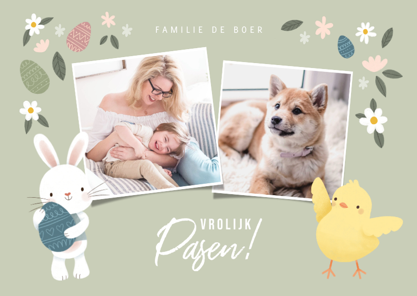 Fotokaarten - Lieve fotokaart met kuikentje, paashaas en foto's