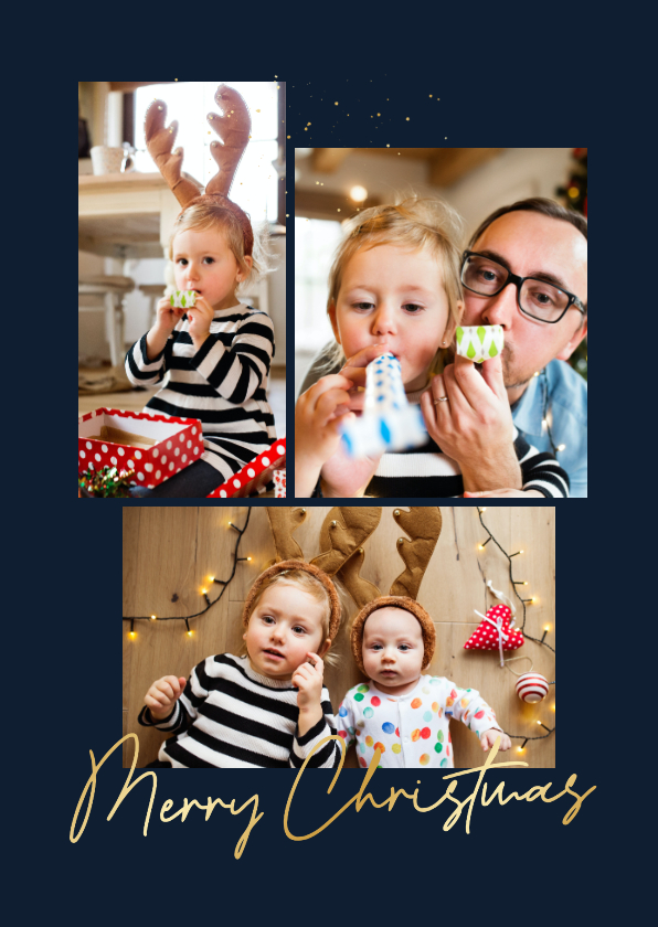 Minimalistisch fotokaartje collage goud donkerblauw - Fotokaarten Fotokaarten - Minimalistisch fotokaartje collage goud donkerblauw