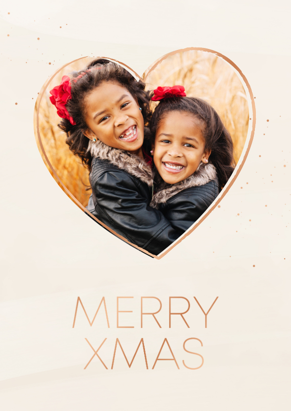 Minimalistische fotokaart kerst beige koper hartje - Fotokaarten Fotokaarten - Minimalistische fotokaart kerst beige koper hartje