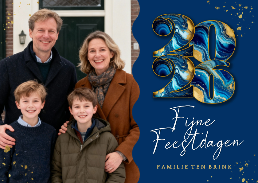 Fotokaarten - Moderne fotokerstkaarten met marmeren 2026 blauw