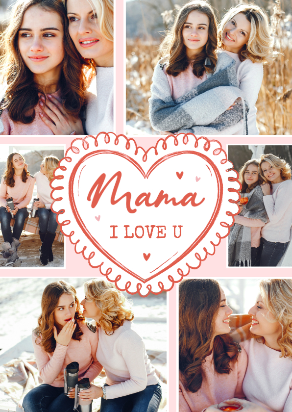 Moederdag fotocollagekaart hartje doodle i love you - Fotokaarten Fotokaarten - Moederdag fotocollagekaart hartje doodle i love you