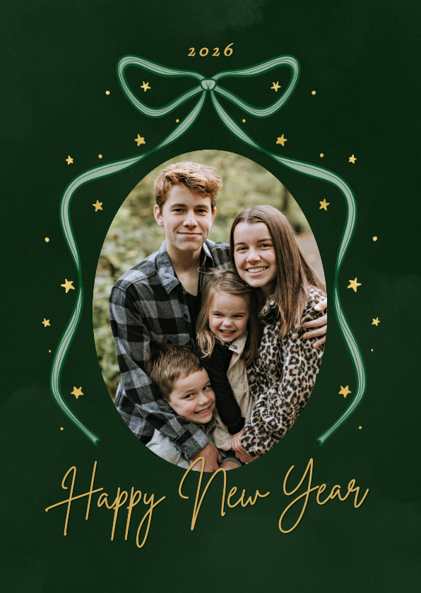Mooie groene fotokaarten nieuwjaar en strik sterren - Fotokaarten Fotokaarten - Mooie groene fotokaarten nieuwjaar en strik sterren