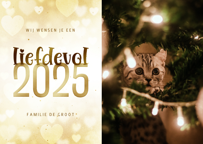 Nieuwjaar fotokaart met liefdevol 2025 goudlook Kaartje2go