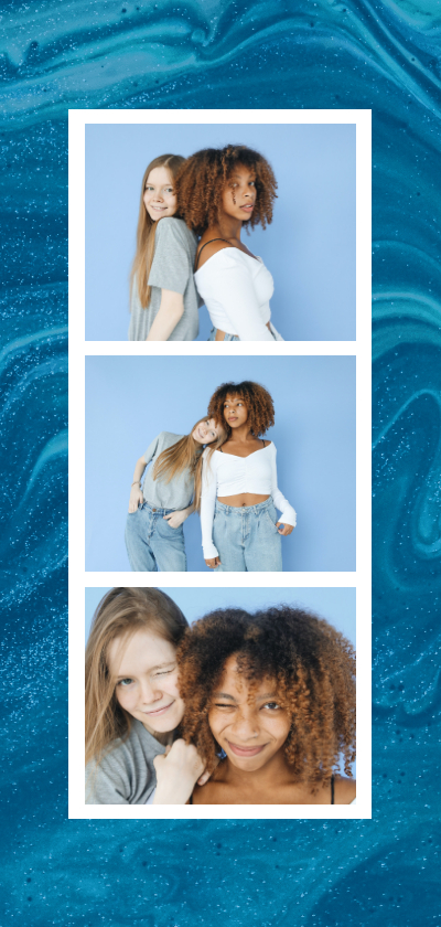 Fotokaarten -  Photobooth blauw kaartje met drie eigen fotos marmer