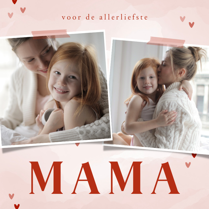 Fotokaarten -  Roze fotokaart voor de allerliefste mama met 2 foto'