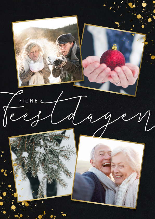 Stijlvolle fotocollage kaart met goud en feestdagen - Fotokaarten Fotokaarten - Stijlvolle fotocollage kaart met goud en feestdagen