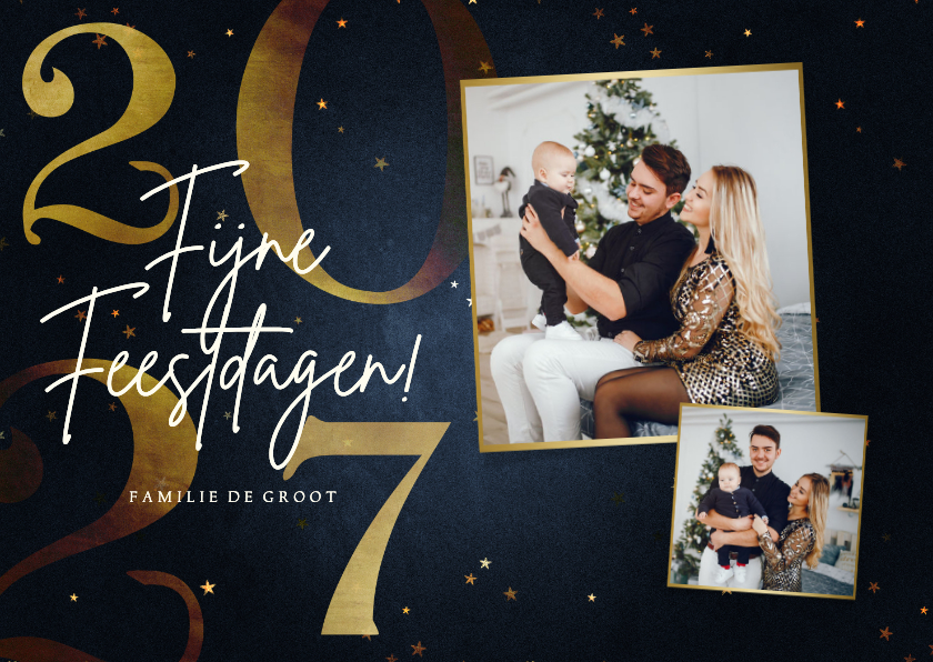Fotokaarten - Stijlvolle fotokaart 2027 goud 2 fotos fijne feestdagen