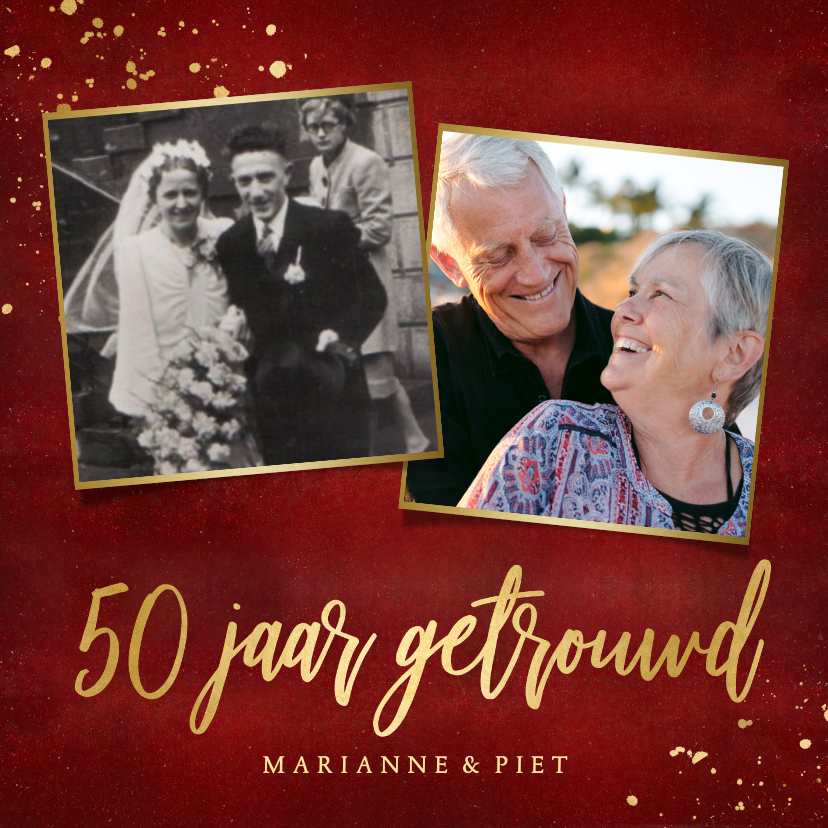 Fotokaarten - Stijlvolle fotokaart 50 jaar getrouwd met goud