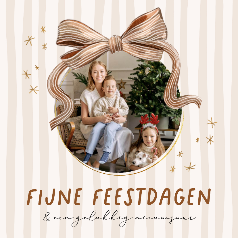 Stijlvolle fotokaart kerst nieuwjaar streep strik watercolor - Fotokaarten Fotokaarten - Stijlvolle fotokaart kerst nieuwjaar streep strik watercolor