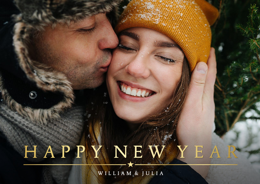 Stijlvolle fotokaart met goudlook happy new year - Fotokaarten Fotokaarten - Stijlvolle fotokaart met goudlook happy new year