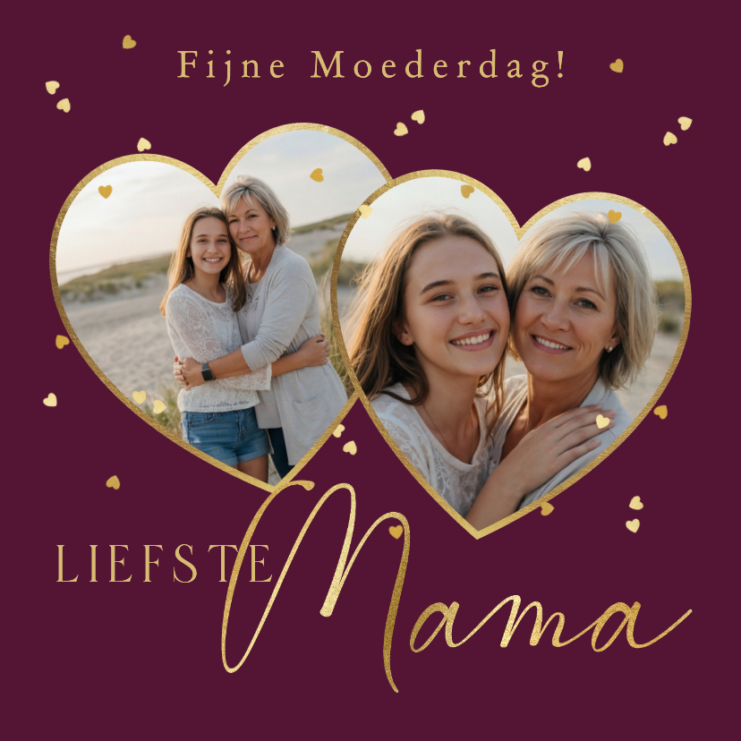 Fotokaarten - Stijlvolle fotokaart Moederdag liefste mama harten goud