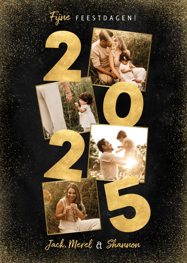 Stijlvolle kerst fotokaart met gouden 2025 en Kaartje2go