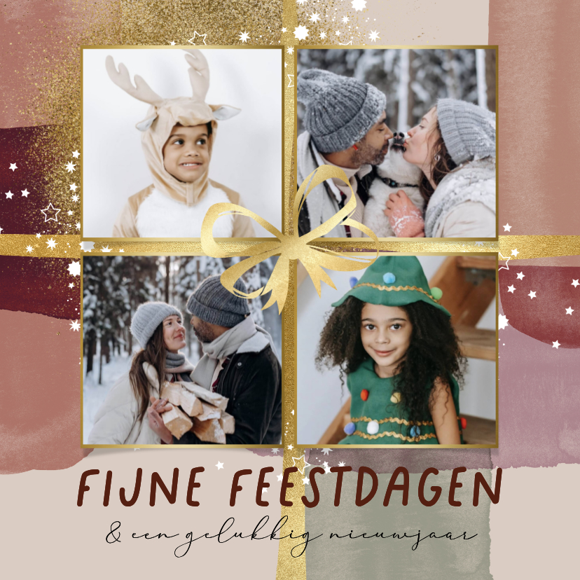 Trendy fotokaart fijne feestdagen watercolor strik goud - Fotokaarten Fotokaarten - Trendy fotokaart fijne feestdagen watercolor strik goud