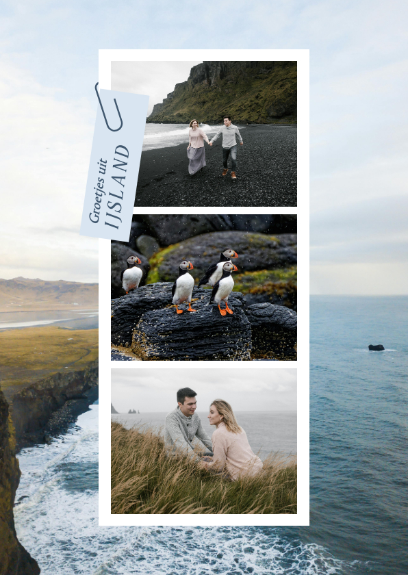 Vakantiegroet Fotokaartje met fotostrip label blauw - Fotokaarten Fotokaarten - Vakantiegroet Fotokaartje met fotostrip label blauw