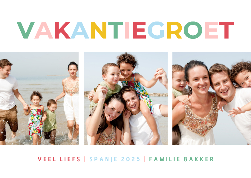 Vrolijke gekleurde fotokaart met regenboog tekst vakantie - Fotokaarten Fotokaarten - Vrolijke gekleurde fotokaart met regenboog tekst vakantie