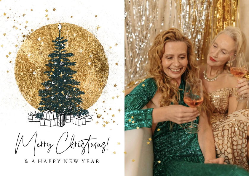 Fotokaarten - Zakelijke fotokaart goudlook cirkel kerstboom cadeaus