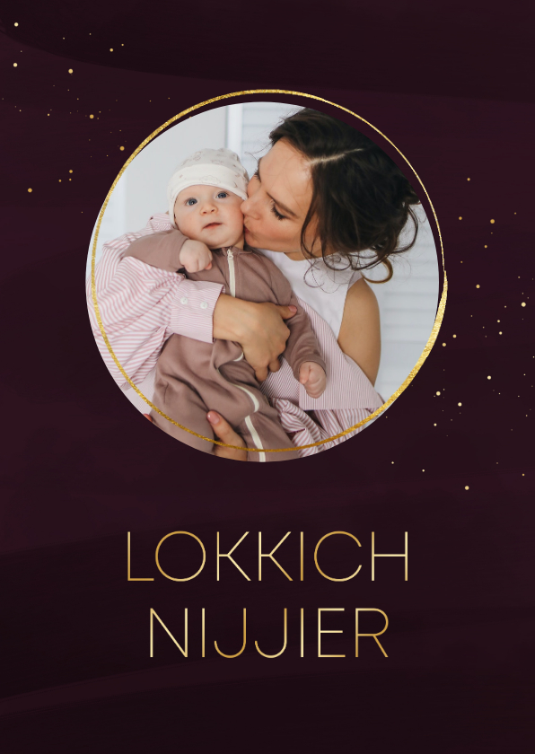 Fryske kaartsjes - Fries nieuwjaarskaartje Lokkich Nijjier paars met foto