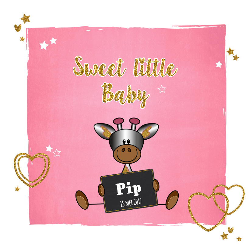 Baby lief en glamour girafje - Geboortekaartjes Geboortekaartjes - Baby lief en glamour girafje
