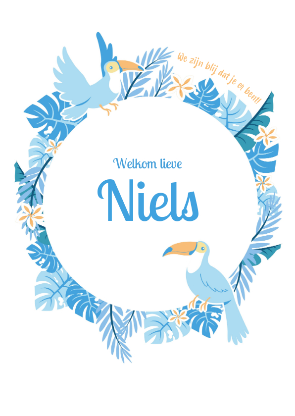 Babykaart jungle toekan blauw - Geboortekaartjes Geboortekaartjes - Babykaart jungle toekan blauw