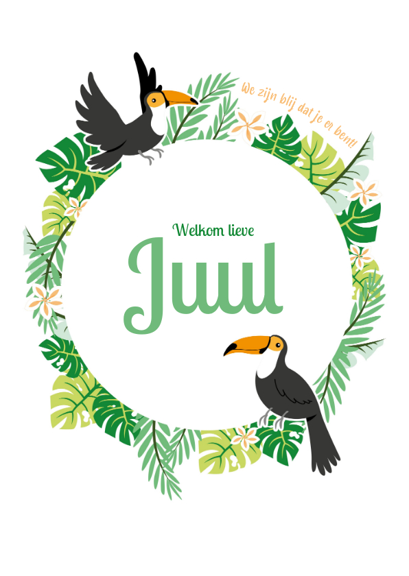 Babykaart jungle toekan groen - Geboortekaartjes Geboortekaartjes - Babykaart jungle toekan groen